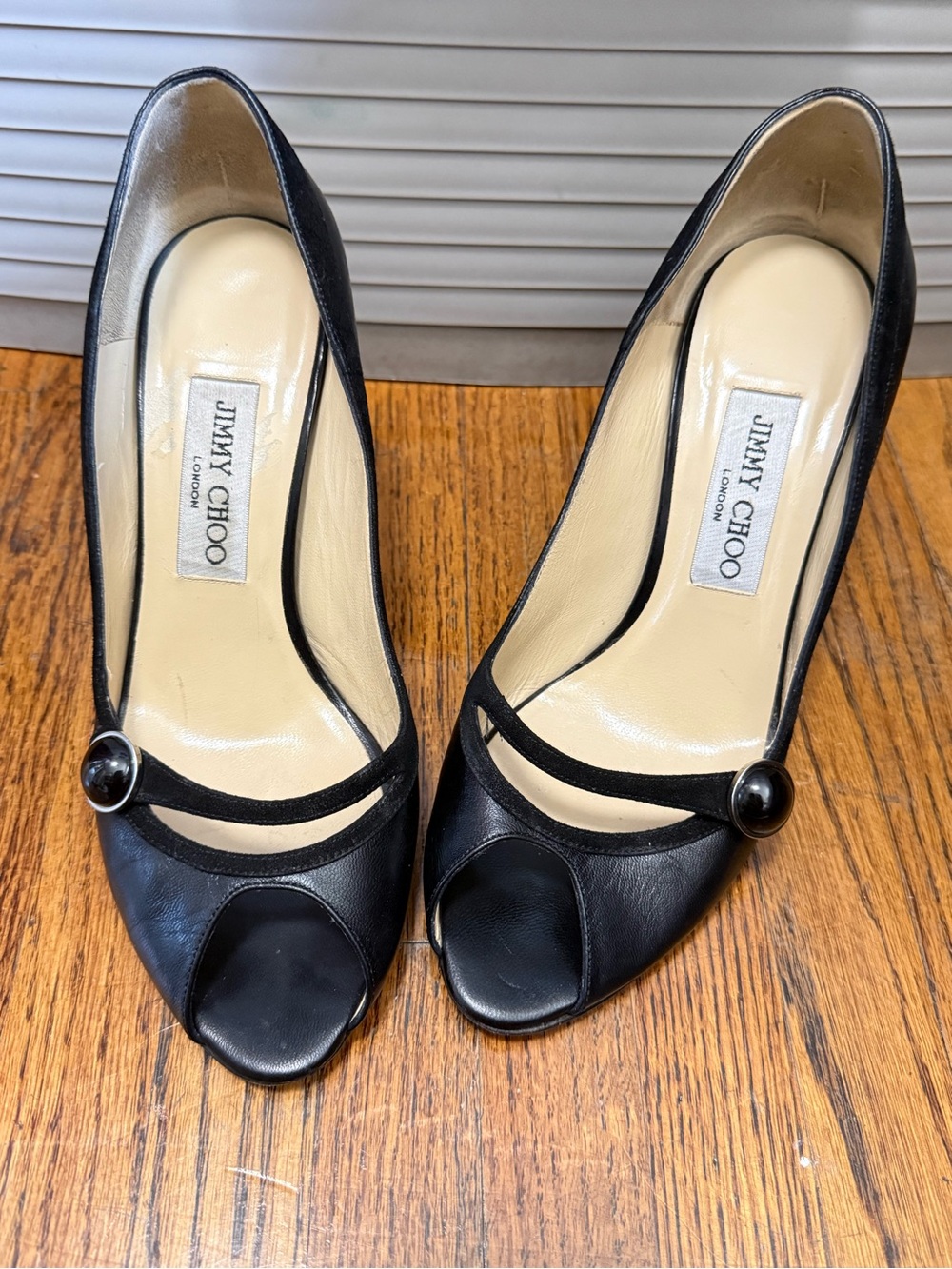 🖤 Jimmy Choo London Black Leather Peep Toe Mary Jane Heels